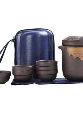 便携快客旅行茶具粗陶一壶四杯紫砂六杯玻璃壶小套装logo广告礼品