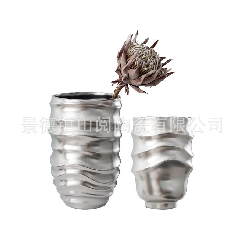 手工艺陶术电镀金瓷奢花瓶创意客轻厅软装摆设柜花餐插CDU桌装饰