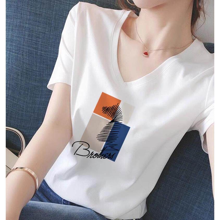 2024新款纯棉V领正肩短袖t恤女时尚百搭减龄修身显瘦白色上衣夏季