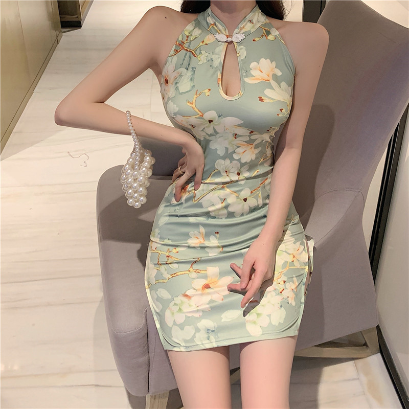 改良版短款旗袍女2024年夏季新款小个子镂空包臀裙性感开叉连衣裙
