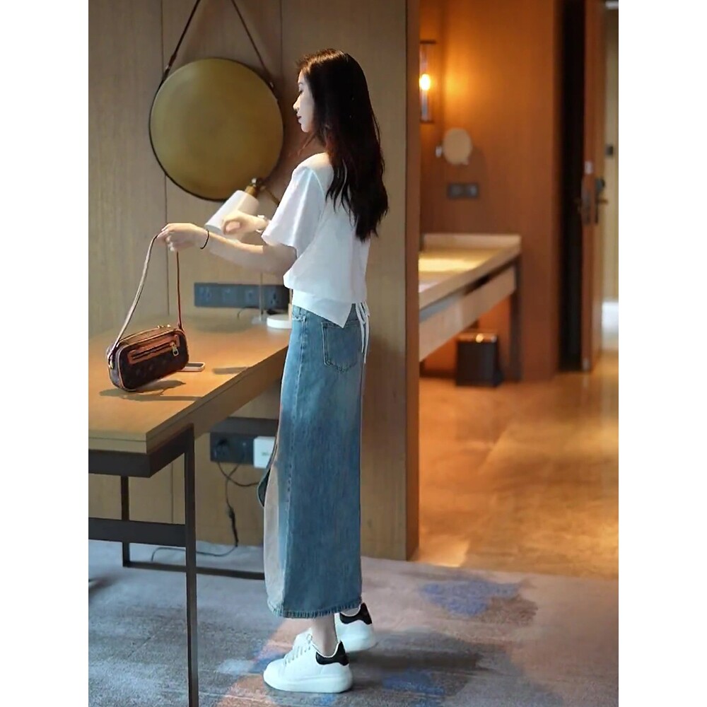 专柜2024夏季休闲显瘦高腰牛仔半身裙韩版大码时尚复古修身女长裙