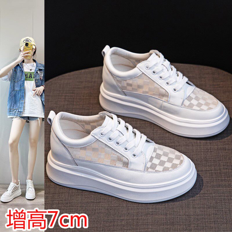 明星小白鞋女夏季薄款厚底网面透气内增高休闲板鞋真皮小码女鞋