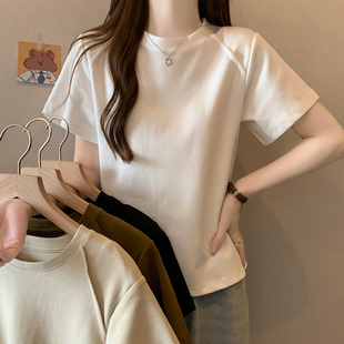 韩国白色正肩女t恤短袖 垫肩鱼骨高级感宽松上衣女潮 夏季 2025新款