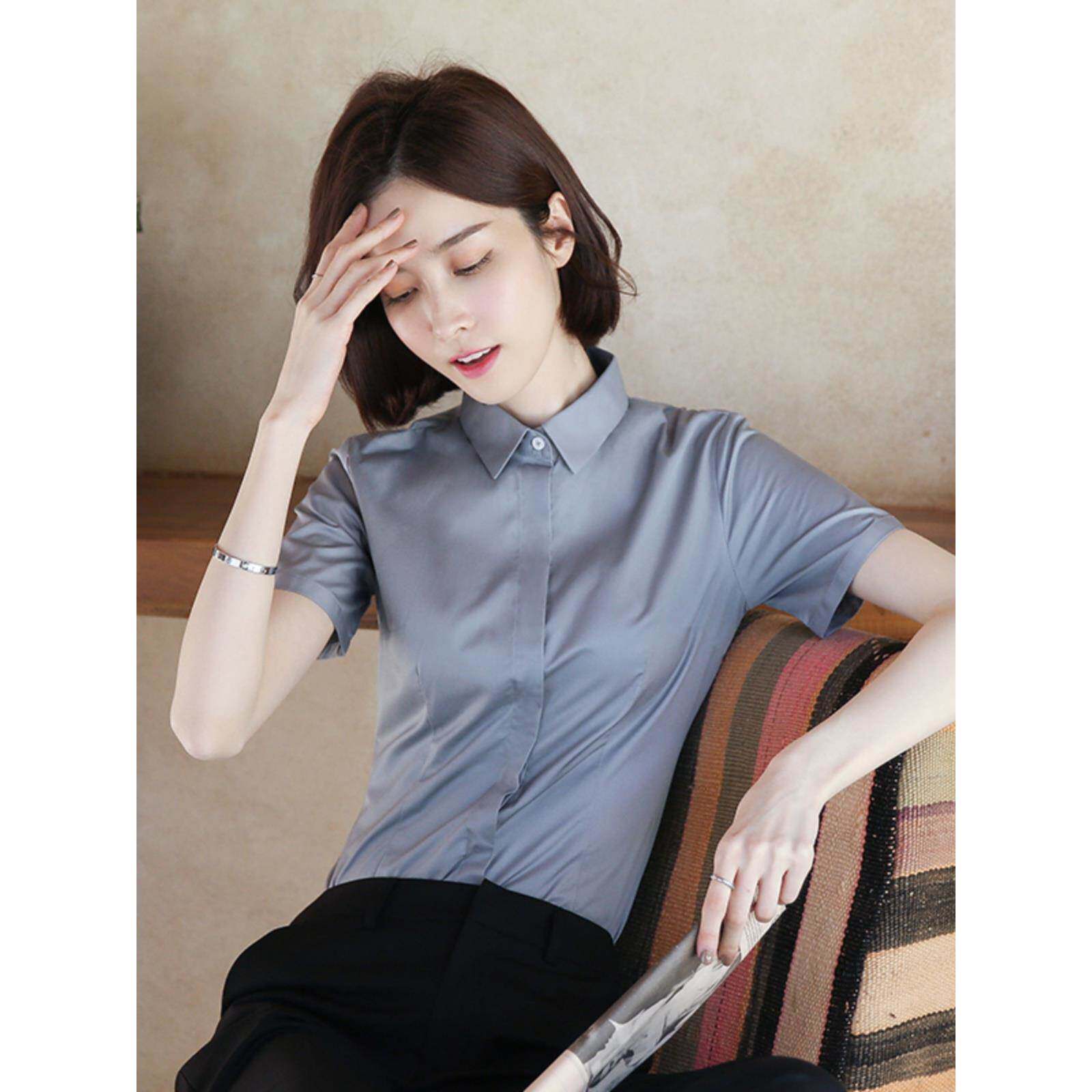 欧洲站短袖白色衬衫女气质职业装正装2024年夏季薄款工作服上衣
