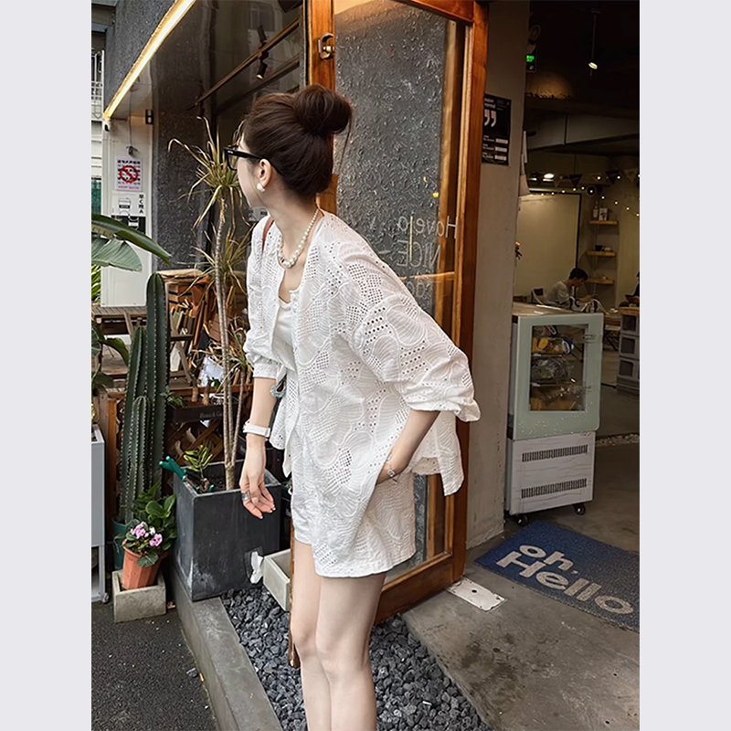 宝儿同款夏装搭配一整套高级感白色短裤套装名媛高端女装时髦洋气