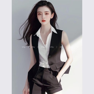 搭配一整套韩系时尚 职业西装 夏装 又a又飒干练气质女装 马甲套装 裤