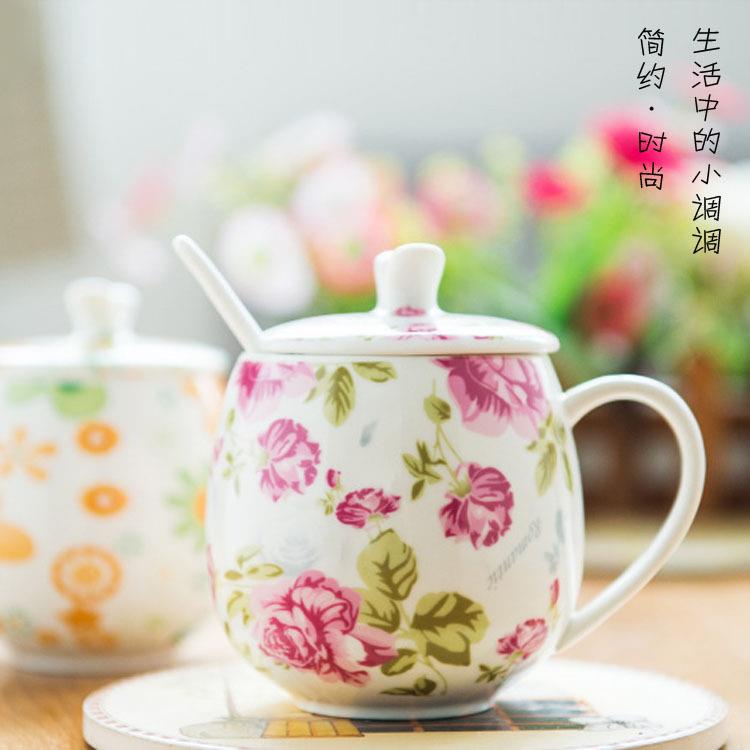 骨瓷大号水杯早餐家用陶瓷大容量马克杯带盖把杯子瓷器超大腰鼓杯