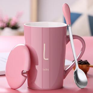陶瓷马克杯带盖勺情侣喝水杯子家用茶杯男生办公室咖啡杯 创意个性