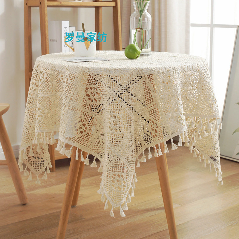 复古田园蕾丝长方形桌布美式ins风钩花餐桌布小圆桌茶几台布盖巾