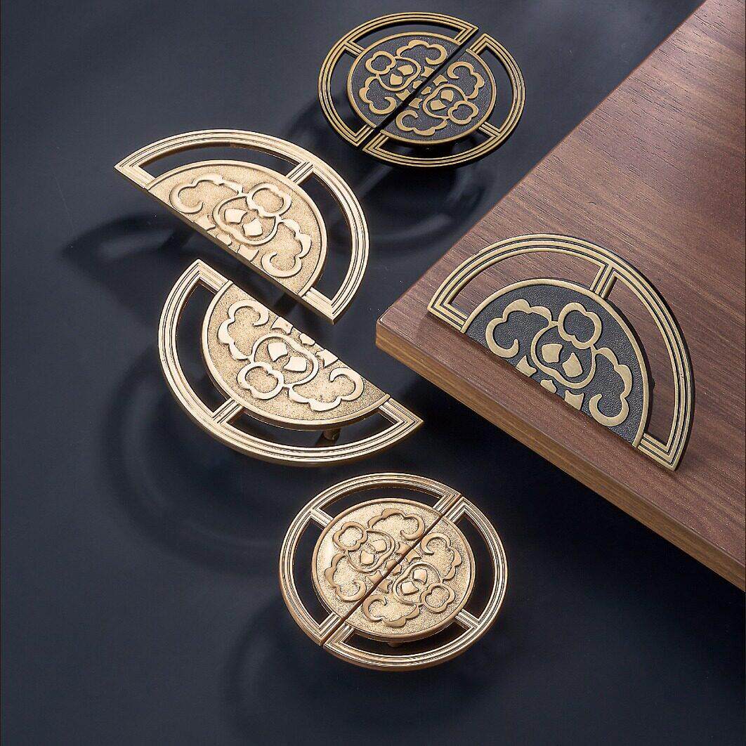 复古中式黄古铜色柜门拉手衣柜仿古铜抽屉圆形小拉手柜子轻奢黄铜