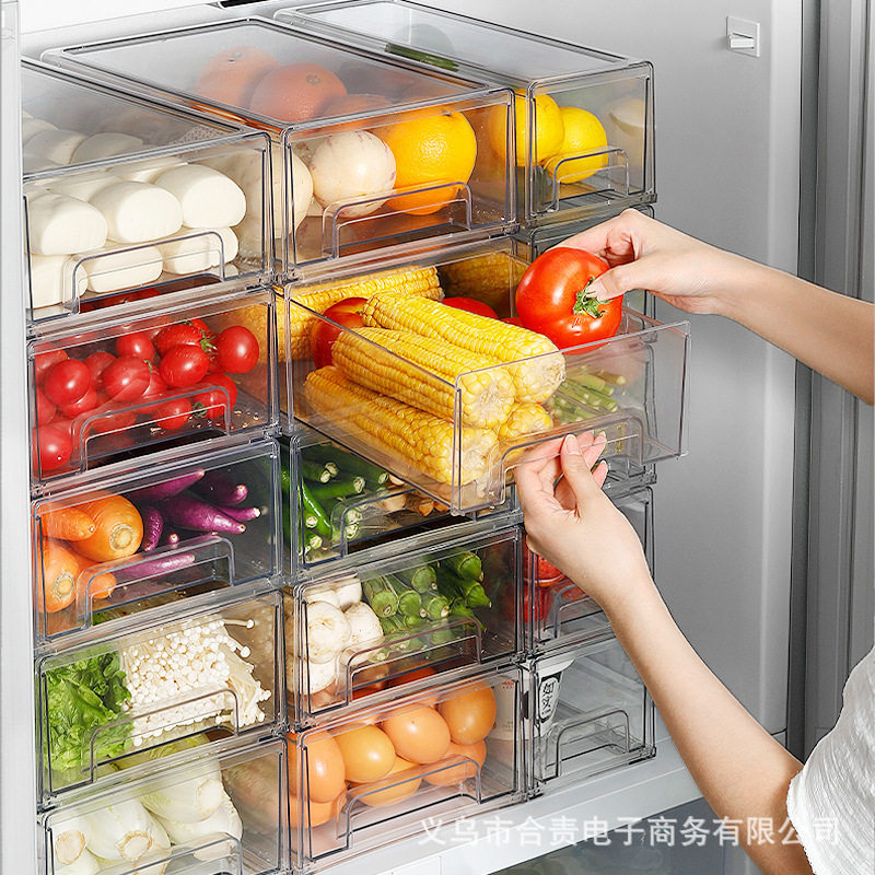 冰箱收纳盒透明分隔抽屉式冷冻保鲜鸡蛋储物厨房食品整理盒子