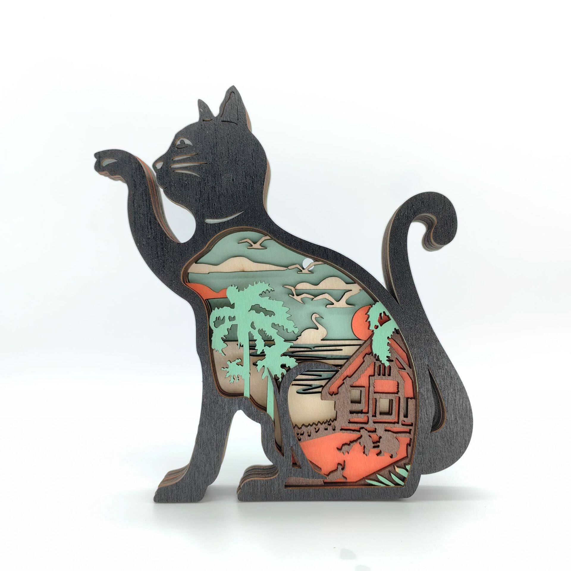 北欧风格夏日复古铁艺蚊香架创意金属鸟笼站猫趴猫蚊香架家居摆件