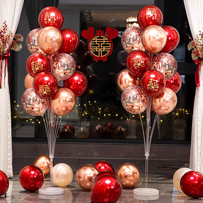 婚房地飘气球装饰创意浪漫婚礼结婚新房卧室桌飘立柱场景布置套装