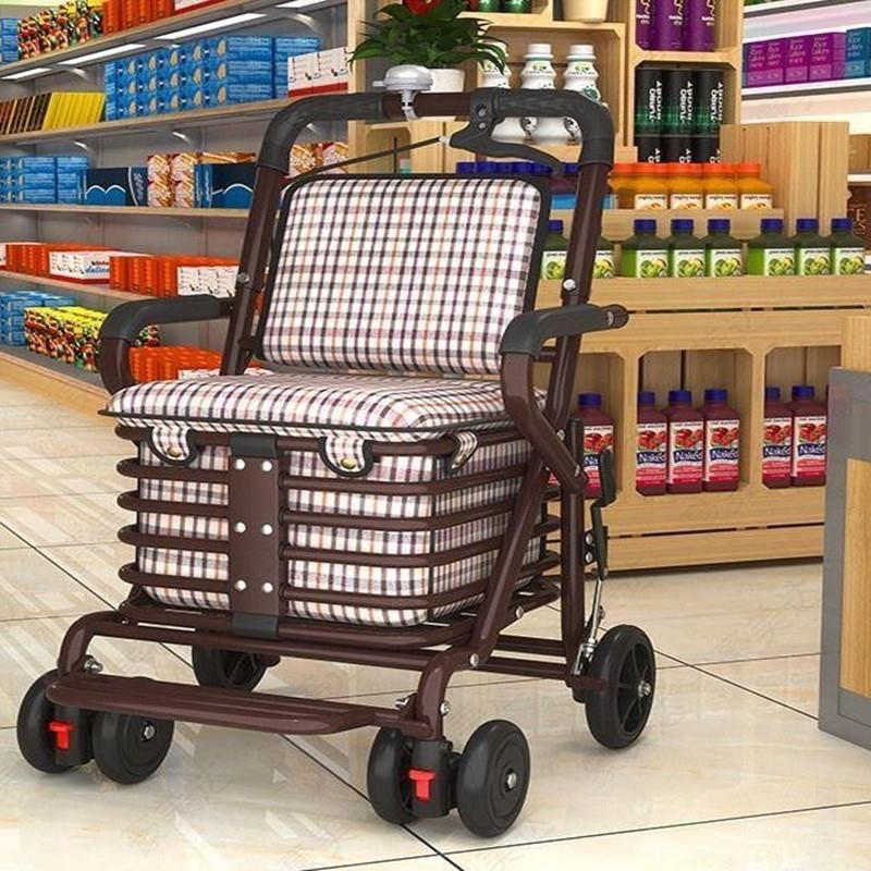 老人助步车可推可坐手推小推车四轮折叠老L年人坐的能推走的软椅