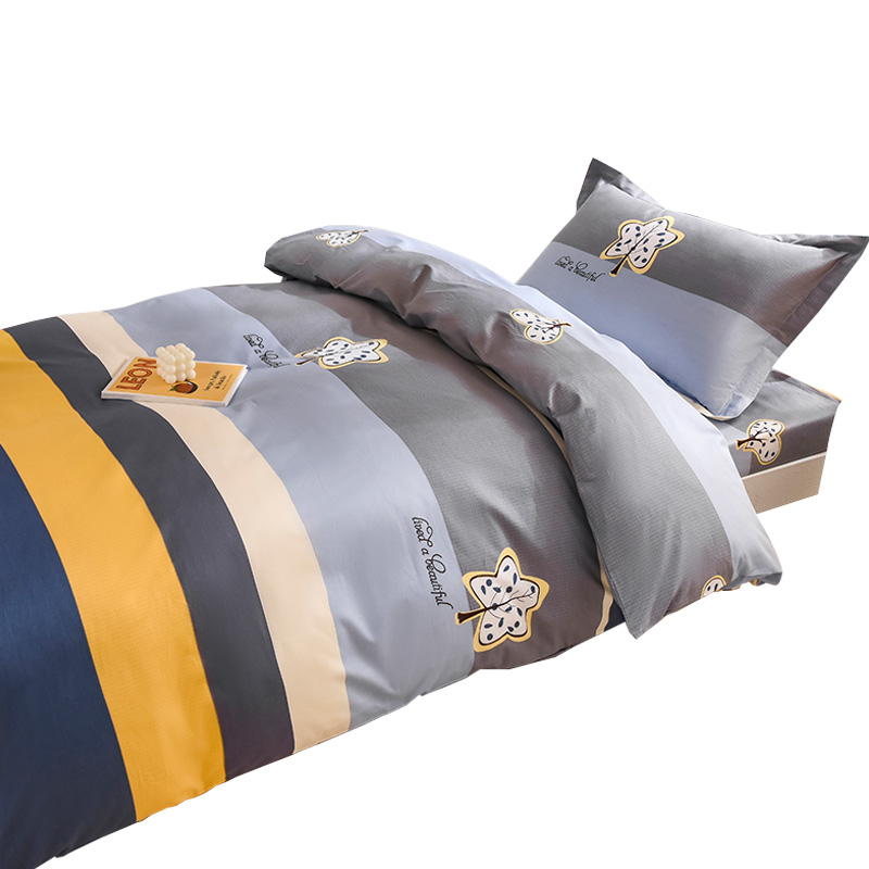 春季全棉套件床笠式三件套学生宿单人床E0.9m1米2纯棉床单款四件