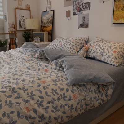 ins田园风学生宿舍单人三件套小清新纯棉全P棉双人床单床上四件套