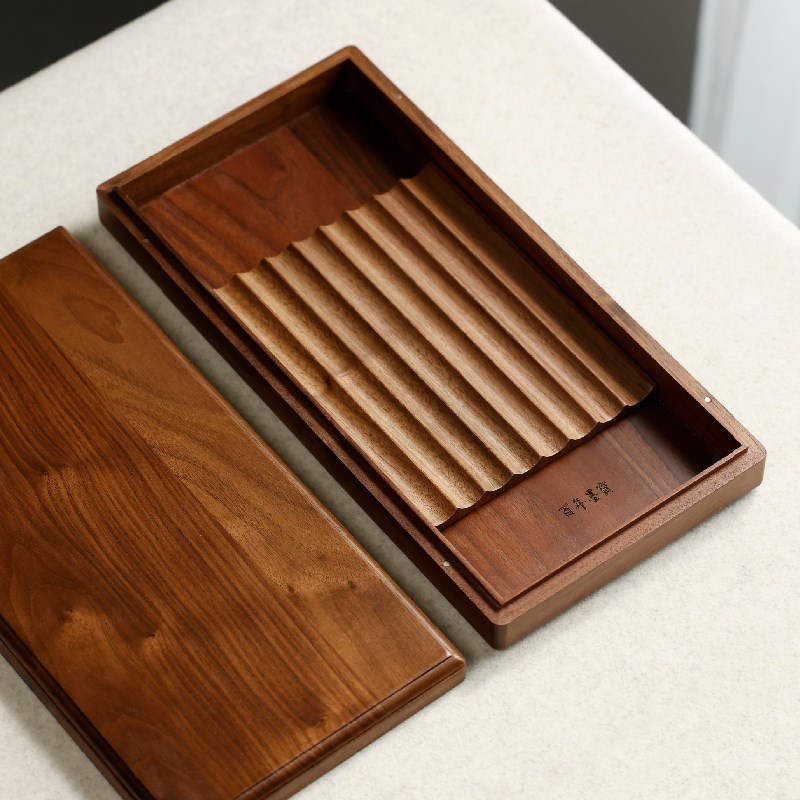 雅致笔盒 北美黑胡桃木制收纳盒B 实用文房文盘实木笔承毛笔收纳