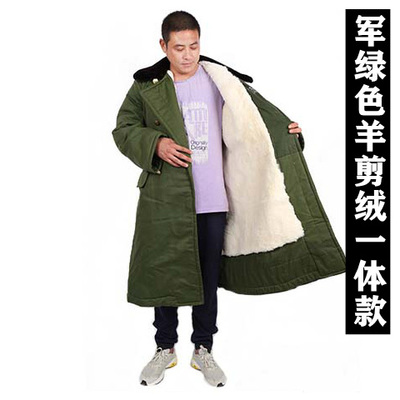 羊皮大衣男皮毛一体长款s军棉绿大衣东北棉袄冬季户外防寒保暖加