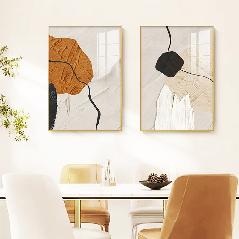 饭厅装饰画抽象艺术肌理壁画橙色挂M画简约大气饭厅组合