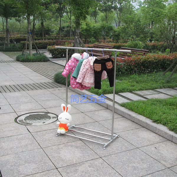 单杆加厚落地晾衣架双杆不u锈钢管全金属晒挂衣架卧室收纳阳台晒