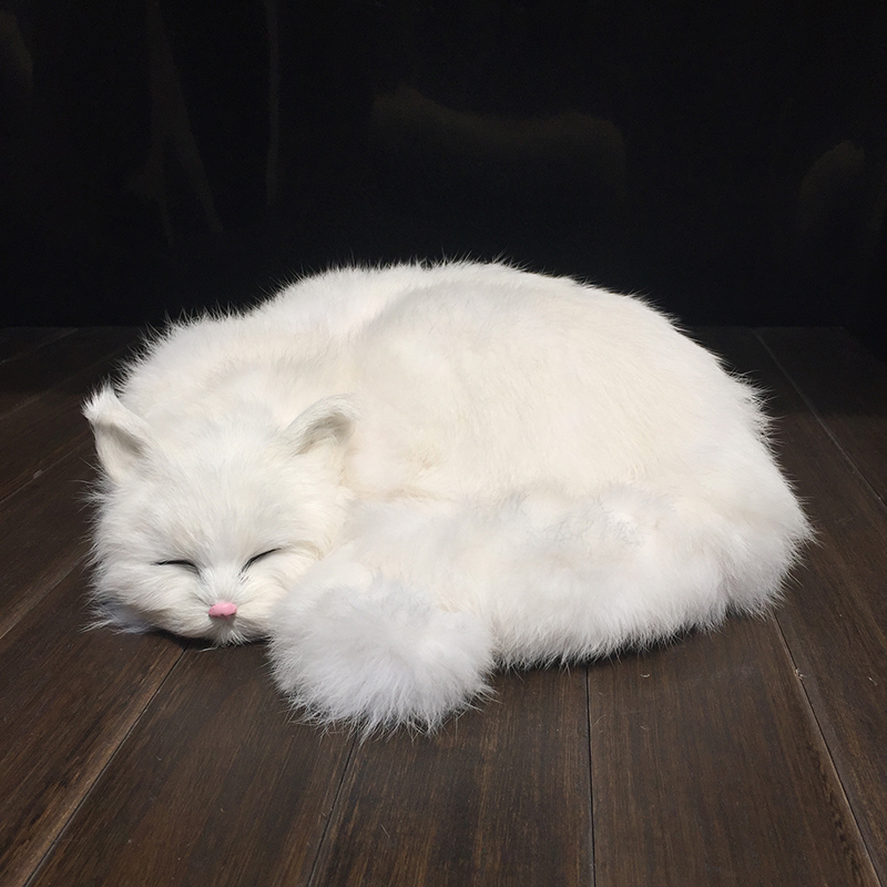 仿真猫咪动物模型家居装饰品桌面摆C件真皮毛动物玩偶软装饰品摆