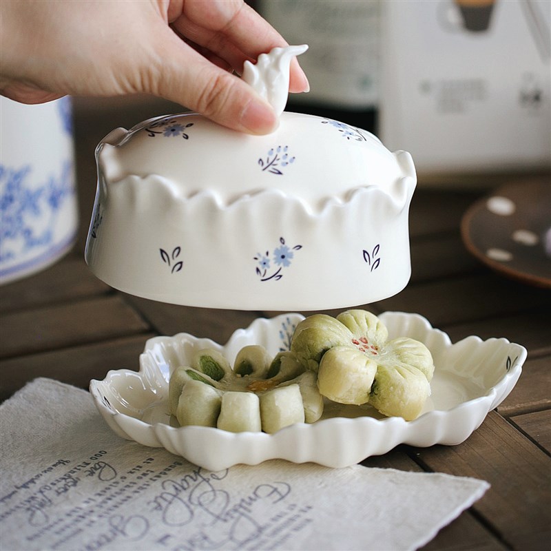 泽滕家带盖子收纳盒m带托 托盘陶瓷罐欧式覆古高颜值项炼首饰耳环