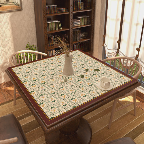 美式高级感正方形桌布防水防油方桌布免I洗皮革桌垫茶几垫方桌台