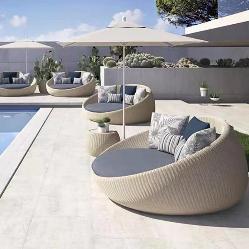 闲户外沙发庭院阳台圆形形休藤编椅酒店露天花1410园组创意弧三件