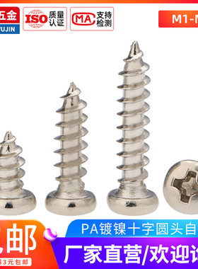 PA碳钢镀镍十字盘圆头尖尾自攻小螺丝钉 M1-M1.5m1.6m1.7m1.8M2.2