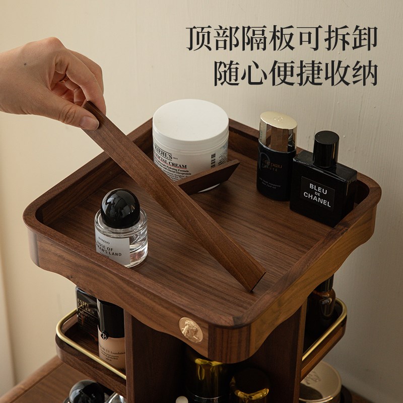 木质旋转化妆品收纳盒桌面梳妆台护肤品香水高Q级感置物架大容量