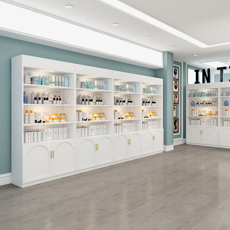 化妆品展示柜置物架理发店产品柜美甲店货柜奶油风隔断Y产品陈列