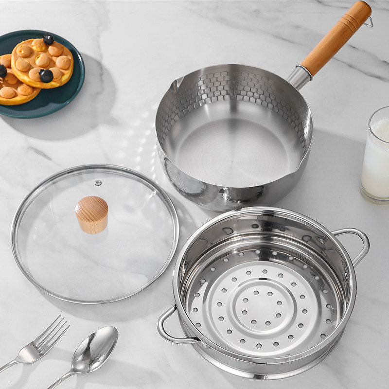 日式雪平锅加厚304不锈钢家用无涂层不粘奶锅R泡面汤锅宝宝辅食锅