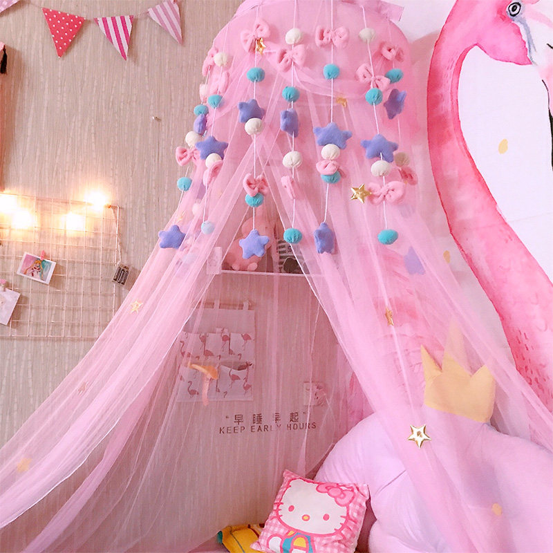 女孩粉色公d主床蚊帐圆吊顶免打孔安装床幔家用卧室儿童床无需支,床上用品,蚊帐,淘宝优惠券,粉丝福利购,淘宝优惠卷