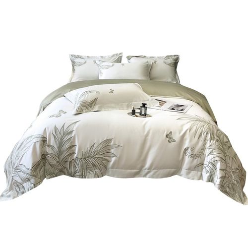 美式120支长绒棉纯棉四件套田园风植物刺绣全P棉被套床单床上用品