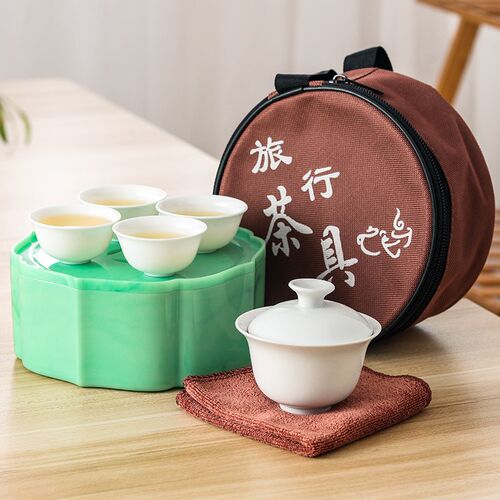 旅行功夫茶具套装玉瓷茶杯盖碗泡茶户外便携式旅游小X茶具塑料茶