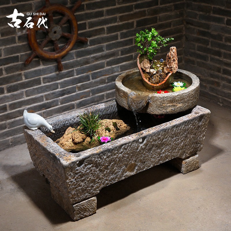 牛槽老旧马槽石槽户外庭院水槽青石大G型鱼缸石头养鱼鱼池流水摆