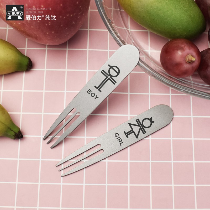 纯钛水果签户外家用钛o合金果叉日式创意儿童吃水果蛋糕点心小叉