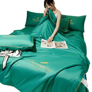 绣5454546花被夏洗冰丝空调被凉四被轻水奢三件套件套枕夏套夏天