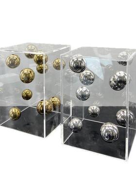 代简约方形068透明现亚力罩房球摆件客厅样板售楼处装饰品桌克面