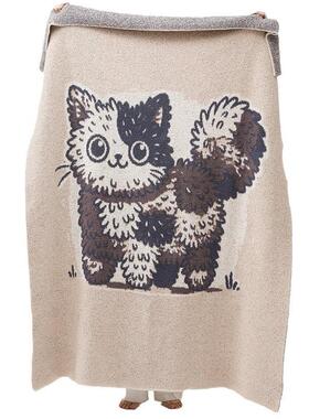 卡菲比通眼猫半边绒针织毛毯沙肩发软盖毯披毯野餐户外装搭大配菲