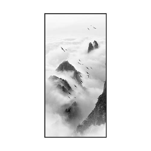 新中式玄关装饰画竖版入户走廊过道山水画客厅挂画定制壁画工厂