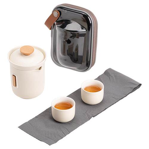 奶油风陶瓷便携式旅行功夫茶具小套装户外旅游露营出差泡茶快客杯
