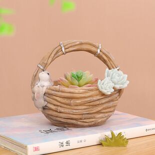 南院传芳创意仿真竹篮动物树脂多肉花盆园艺微景观桌面绿植小花盆