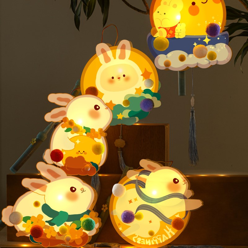 速发风子灯笼儿童手提古发花灯幼儿园手工材料包新款节庆兔光兔灯