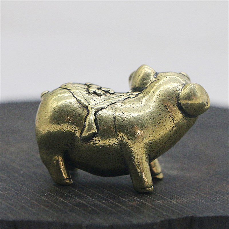 速发仿古纯铜小猪黄铜生器铜小摆件猪手把件仿古铜微雕古玩铜肖工