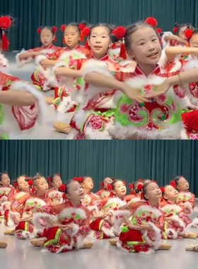 速发元旦盛童喜庆演出服中鼓红小梦娃舞蹈服开门表演服打国服儿世