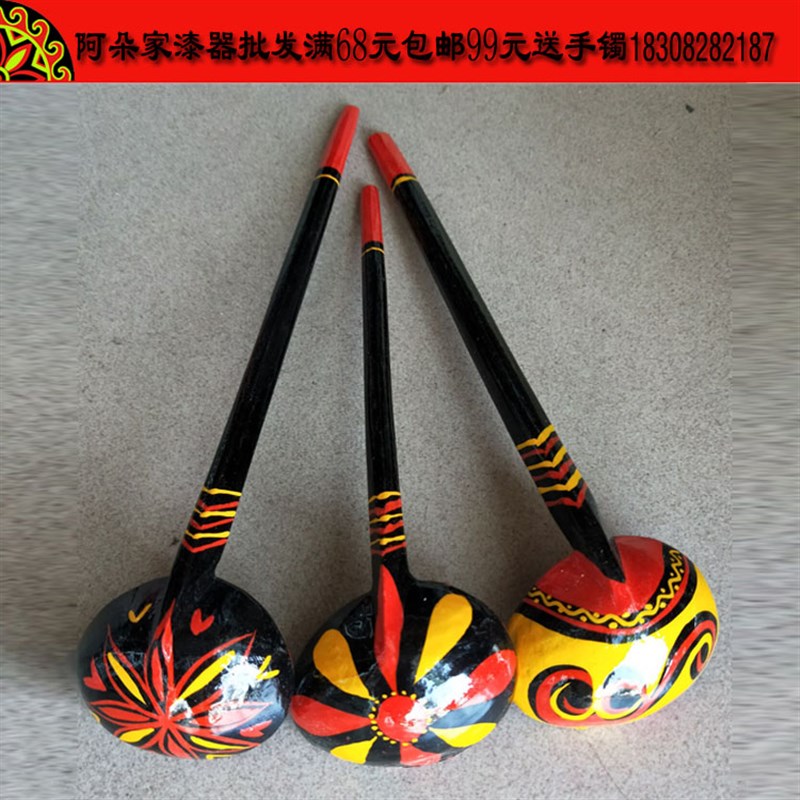 速发1个凉族马食子汤勺花木勺子纯手工实纹漆器民山特色