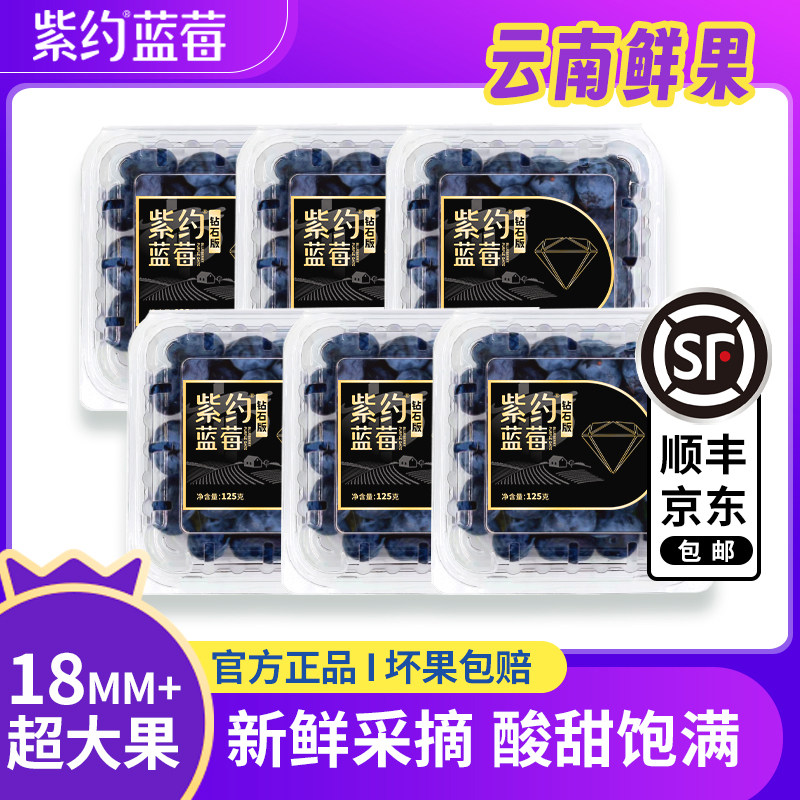 紫约云南高山花香蓝莓新鲜水果现摘现发宝宝孕妇大果包邮125g/盒