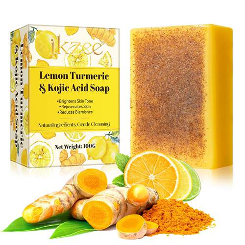 跨境柠檬姜黄曲Turmeric and kojic acid soap for exfoliation