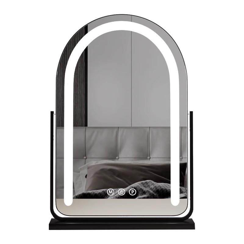 化妆镜led梳妆镜台式桌面卧室高级旋转异形镜梳妆台大号带灯镜子